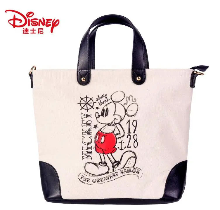 Черный Подлинная disney 90th юбилейное издание Классический PU Многофункциональный Простой холст женская сумка холст мода Мумия сумка для девочек - Цвет: Черный
