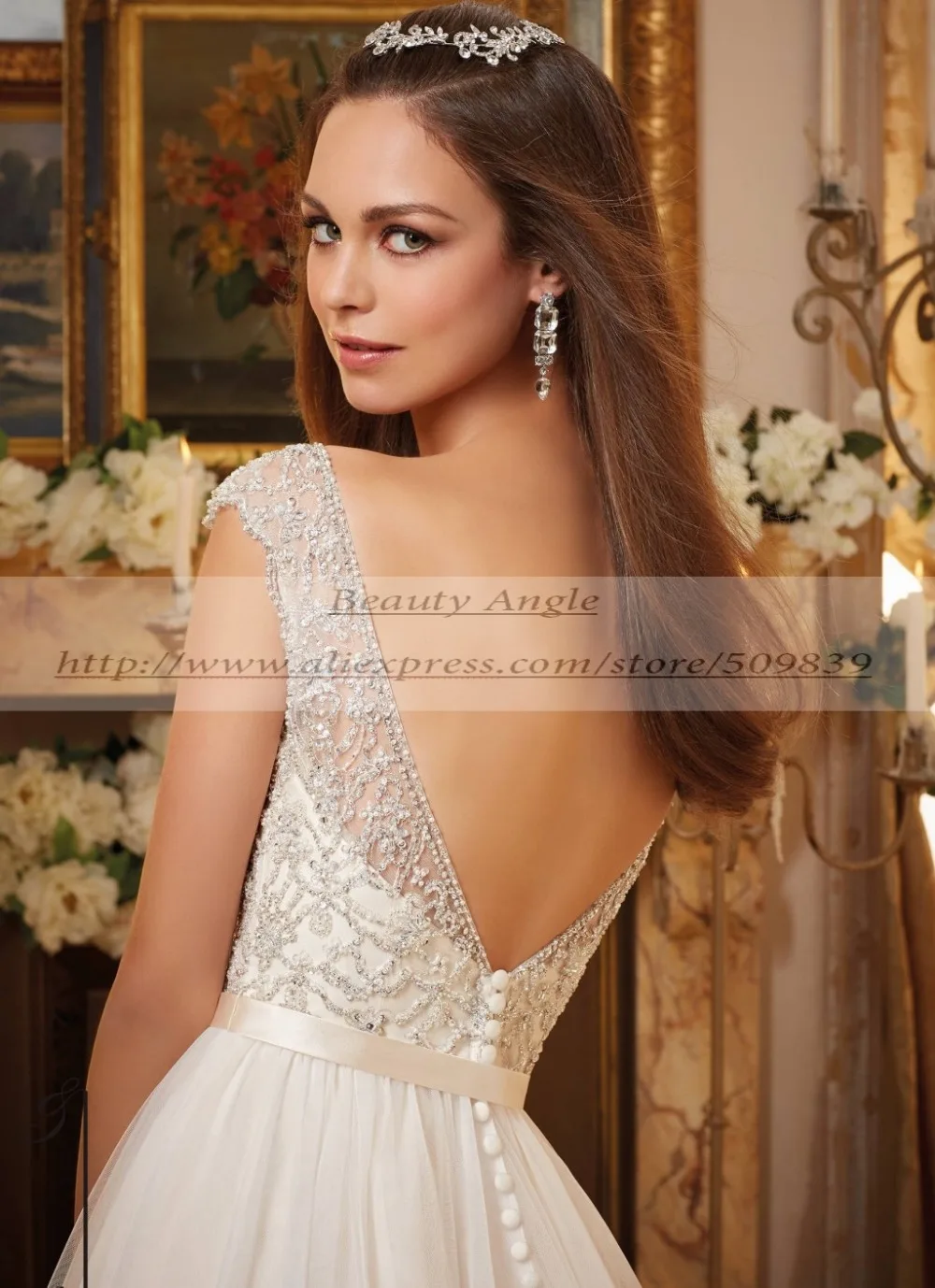 Vestido де noiva Sexy Backless Свадебное Платье Свадебные Платья Тяжелая Кристалл Лиф-Линии