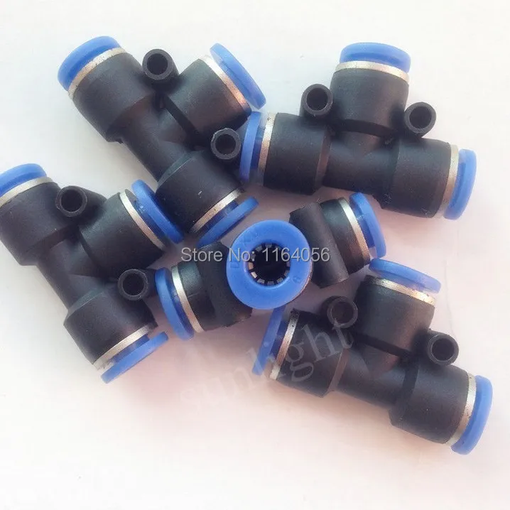 

100Pcs/lot PE6 Pneumatic 6mm to 6mm T Type One Touch Push In Quick Fittings