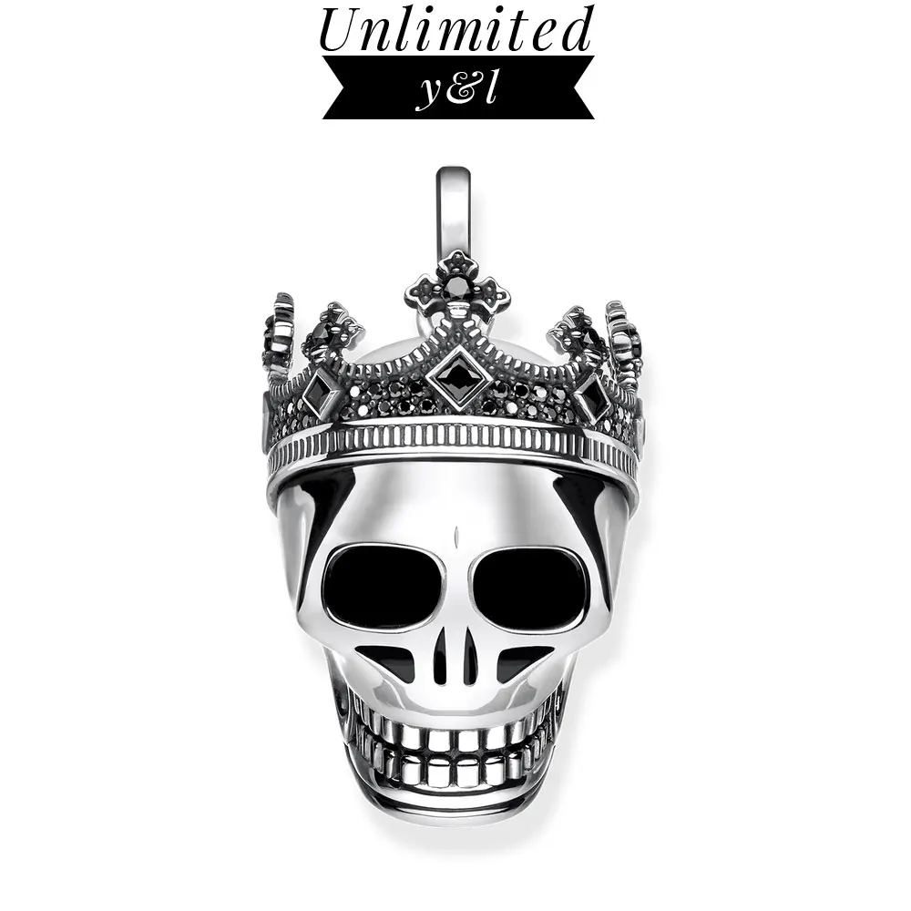 Подвески с черепом и короной из стерлингового серебра 925 пробы Черный CZ модные