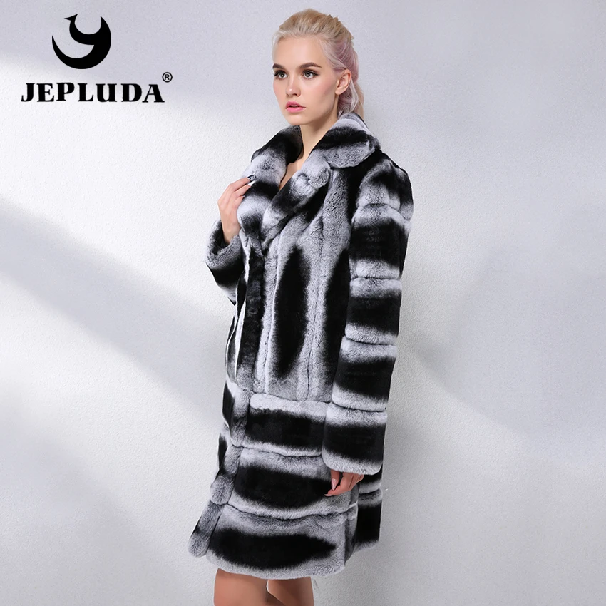 JEPLUDA Шуба Натуральный Мех Кролика Шиншилла Английский Воротник Толстый