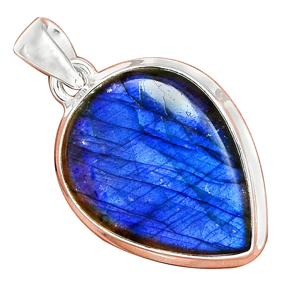 NiaoZaiFei YunZaiKan Genuine BLUE FIRE LABRADORITE Pendant 925 Sterling Silver, 39 mm, MHBAP6067