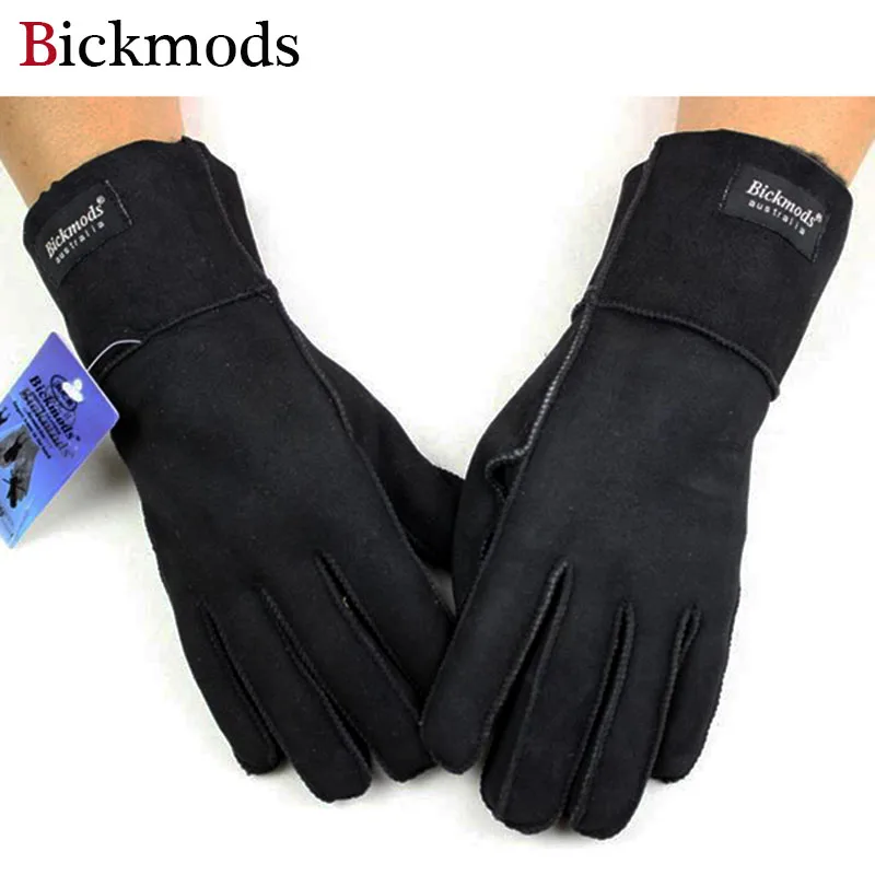 Black matte skin Овчина меховые перчатки женские толстые зимние теплые уличные ветрозащитные пальчиковые сшитые многоцветные кожаные перчатки - Цвет: Black matte skin