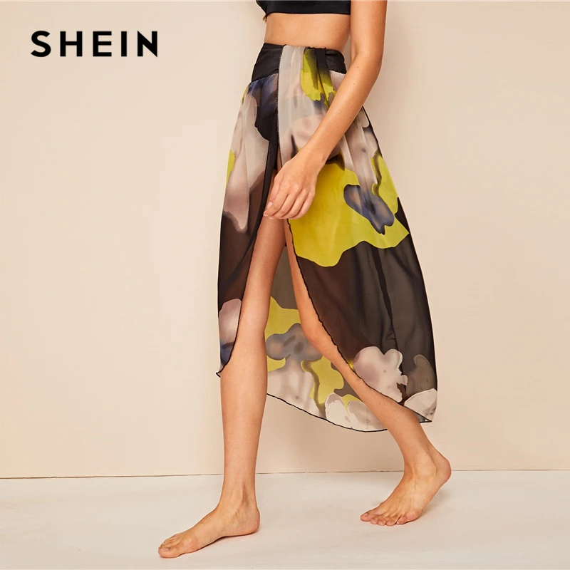SHEIN Летняя Пляжная Юбка На Запах Разноцветная С Декоративным Узлом