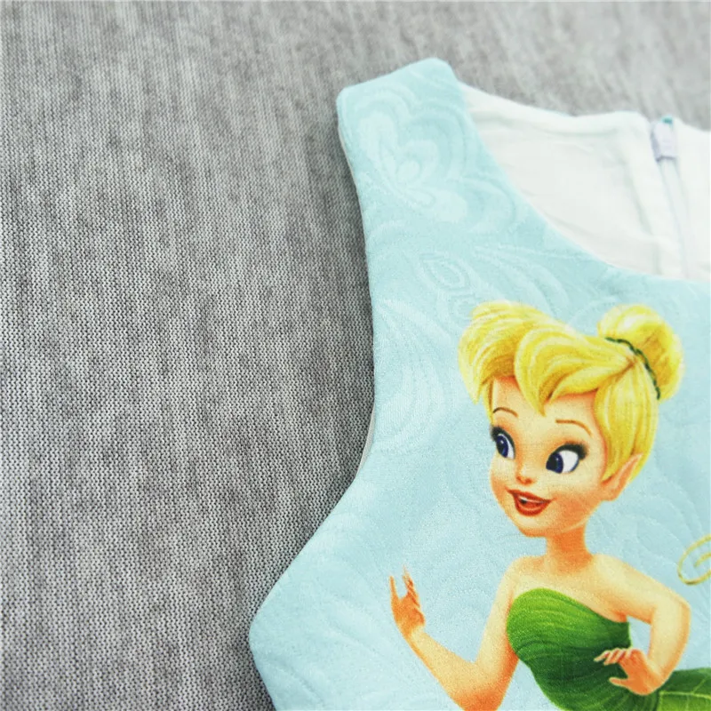 Платье для маленьких девочек нового бренда 2017 Мультфильм Тинкер Белл принт