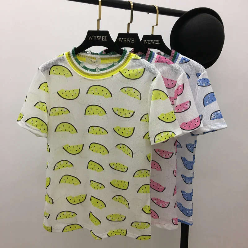 Женские модные футболки ALPHALMODA с коротким рукавом и принтом арбуза | Женская