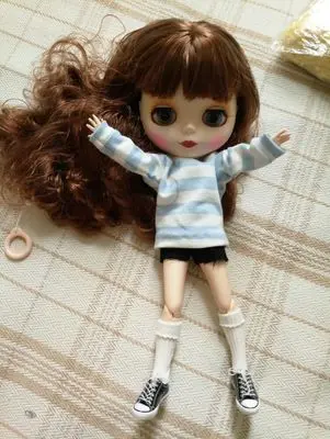 Одежда для куклы blyth 1/6 аксессуары кукол модная футболка в полоску + короткие