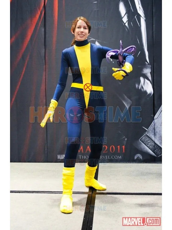 Синий и желтый костюм супергероя Kitty Pryde для косплея на Хэллоуин женский X-Men из
