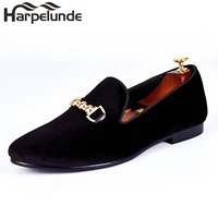 harpelunde mens wedding shoes buckle strap black velvet flat loafers size 6 14