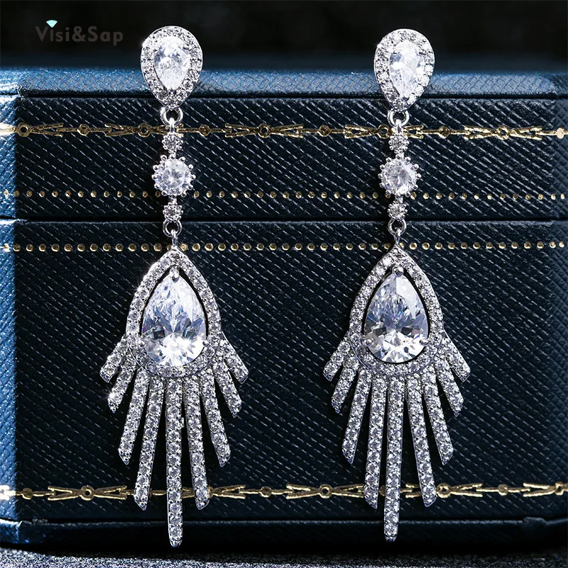 

Висячие серьги с кристаллами циркония Visisap Icedout, капли воды, модные роскошные висячие серьги с кисточками для женщин, ювелирные изделия для в...