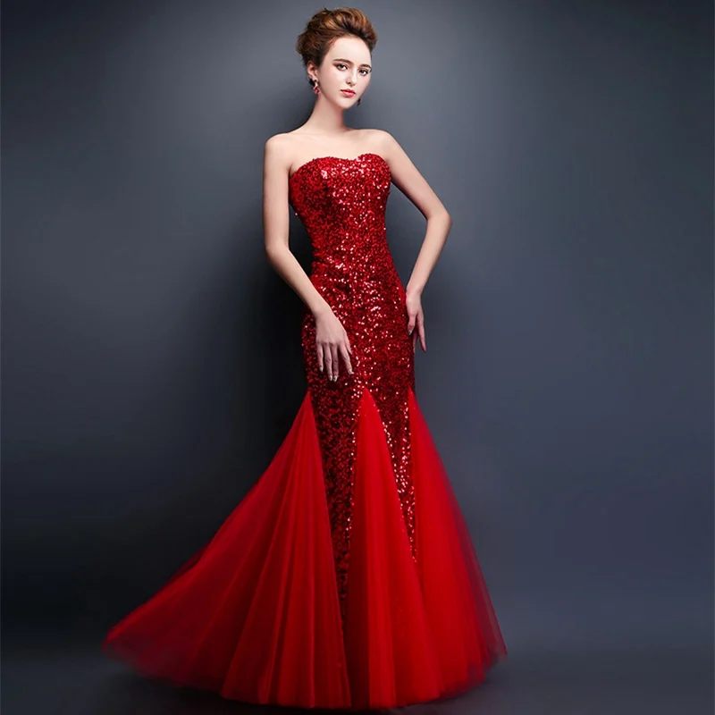 red CEEWHY платья с открытыми плечами Пол Длина Длинные вечерние платья sequinated Выпускные платья платье с русалочкой элегантные вечерние платья Robe de Soiree - Цвет: red