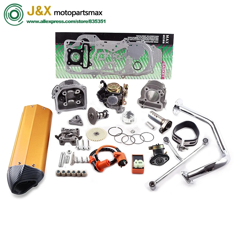 

GY6 50 80 до 100 cc 137QMA QMB139 4-тактный цилиндр комплект головки гоночный выхлопной гонки распределительного ролики масло Шестерни кольца руки монта...