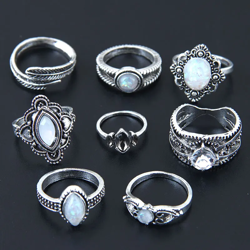 8 шт./компл. европейский стиль геометрические листья винтажные милые кольца набор