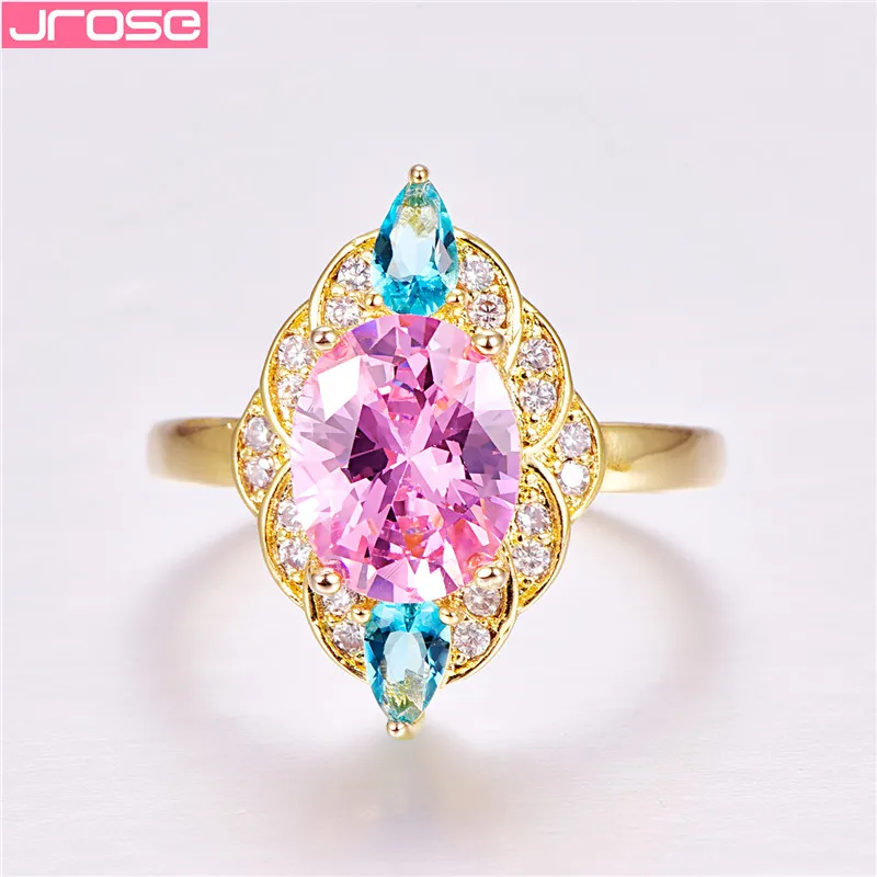 JROSE 2019 классическое кольцо с розовым камнем для женщин золотого цвета