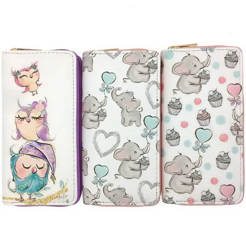 

KANDRA Cute Mini Elephant Wallet Zip Around PU Long Fashion Women Wallets Designer Clutch Purse Cell Phone Wallet Card Holder