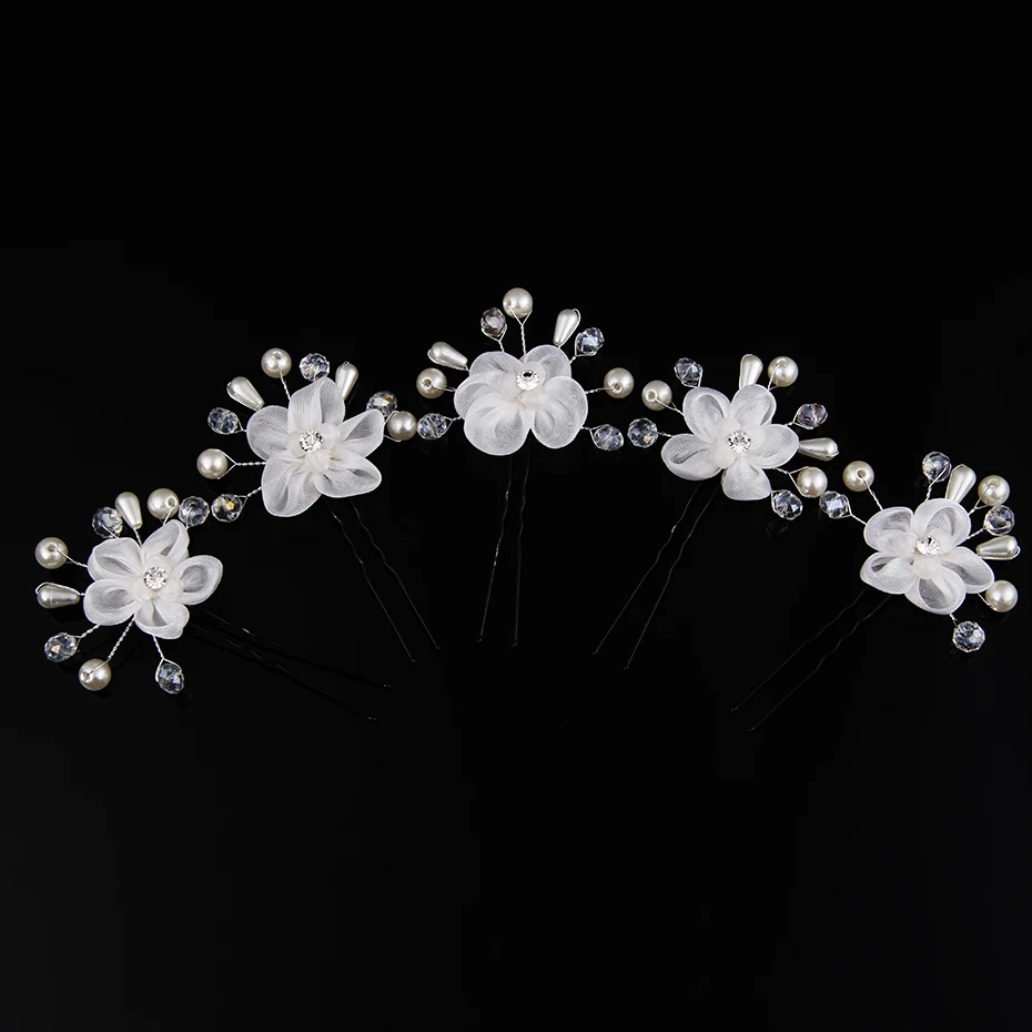 5pcs Romantic Hairpin Hairwear White Crystal Hairpins Simulated Pearl Girls Tiara Crown Jewelry Bridal Hair Clipsfor women | Украшения и