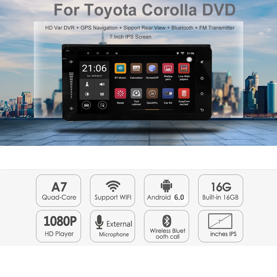 Dealcoo 2 Din Car Radio GPS Android Autoradio 2din Central Multimedia for Toyota Corolla 2013-15 | Автомобили и мотоциклы