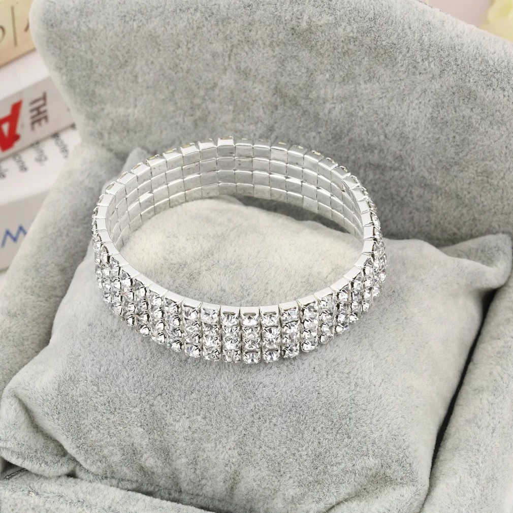 4 ряд Стретч Ясно Rhinestone модные Браслеты Свадебные украшения Аксессуары для