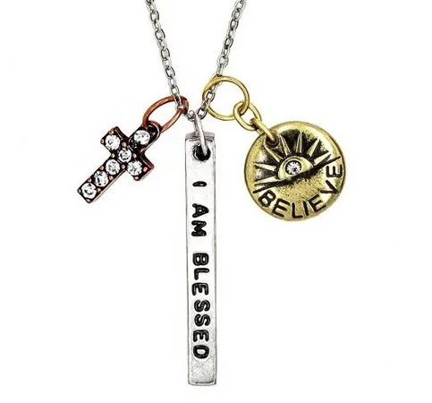 Простое истинное ожерелье Я счастлив и благослоен Ожерелье С трехцветным шармом