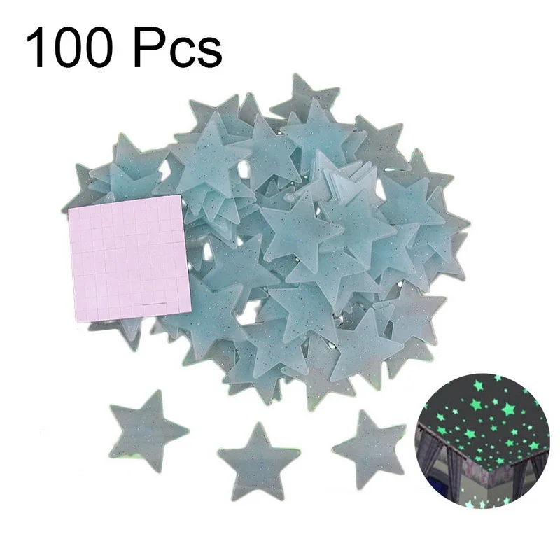 100 шт 3D светящиеся Звездные настенные Стикеры дети спальня флуоресцентный