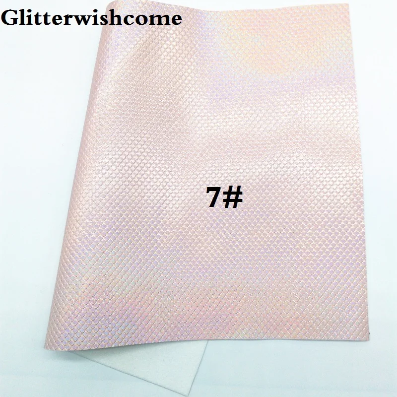 Glitterwishcome 21X29 см A4 размер винил для бантов тисненая рыбья чешуя кожа Русалка Fabirc кожа ткань винил для бантов, GM006A - Цвет: 7