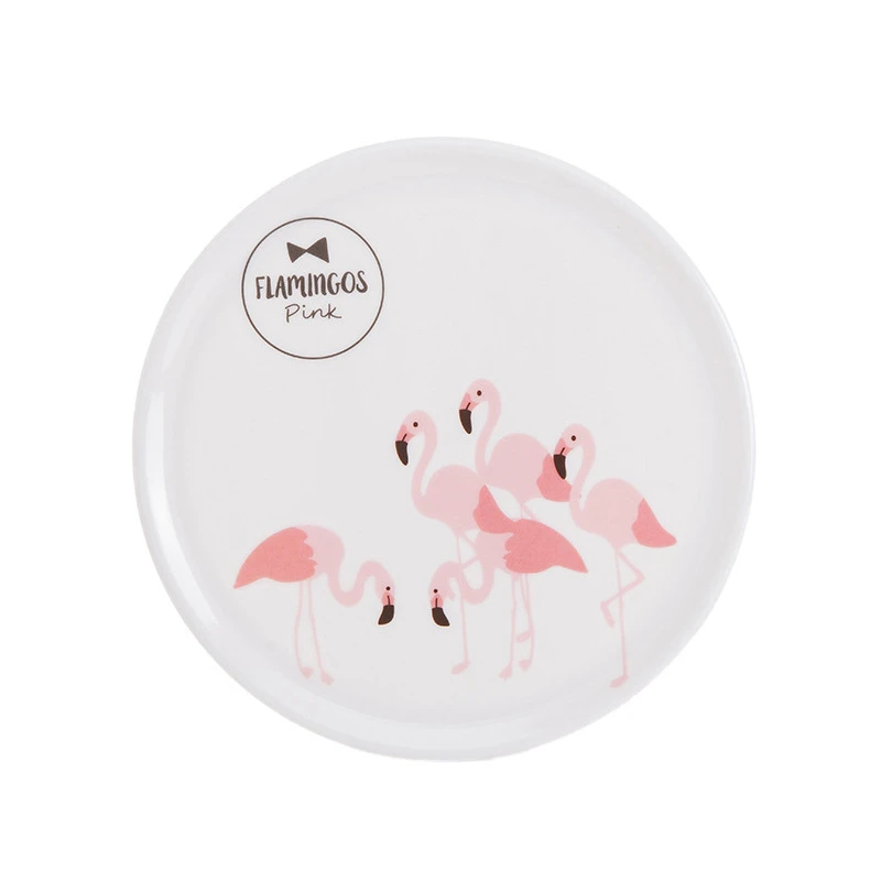 Melamine Imitation Porcelain Placemat Western-style Beautiful Round Anti-scalding Heat Insulation Pad Flamingo Tableware | Дом и сад