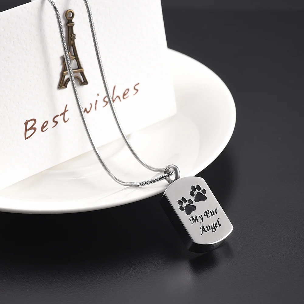 Ожерелье для урны домашних животных из нержавеющей стали в форме сердца/квадрата/прямоугольника/креста с двумя отпечатками лап собаки - ювелирные изделия для кремации.