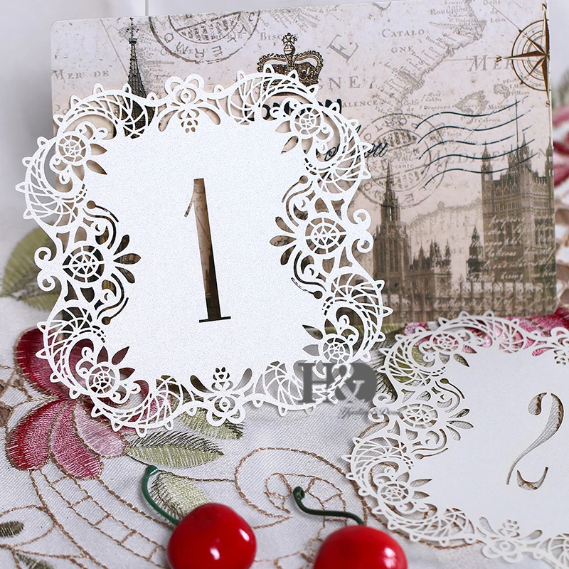 10 шт./компл. пустые кружевные настольные карты цвета слоновой кости с номером от 1