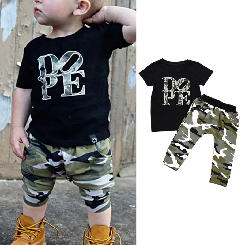 Boy's Sets 2Pcs Summer Kids Boys T-Shirt Pants Set Letter Print Shirt Casual Camouflage Boy Clothes | Детская одежда и обувь