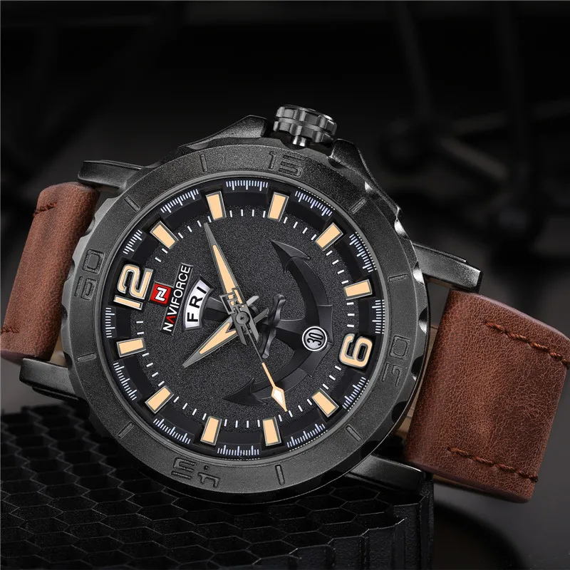 Серебристый NAVIFORCE, мужские часы, военные, спортивные, мужские, s часы, Топ бренд, Роскошные, римские, армейские, бизнес часы, дата, кожаный ремешок, кварцевые мужские часы, новинка 9076 - Цвет: Серебристый