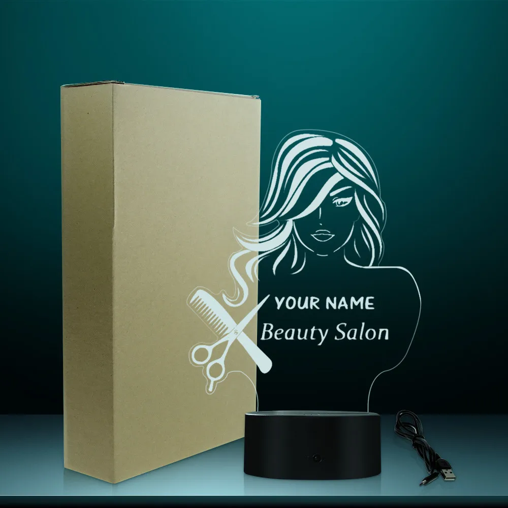 Салон красоты Мода леди LED Иллюзия ночной Светильник Парикмахерская ножницы