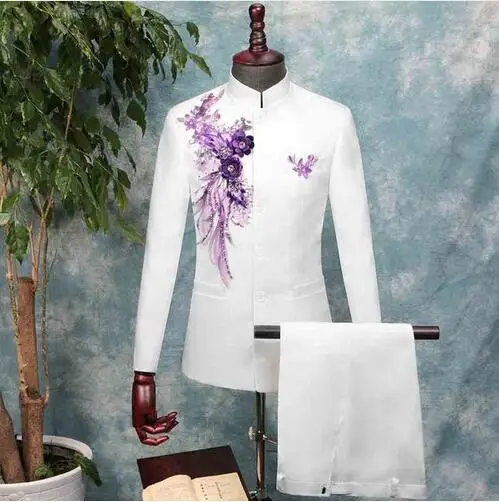 

2022 New Chinese Tunic Suit Collar Men Suits Blazers Wedding Slim Fit Male Suit Tuxedos Prom Party Business Groom White Suits