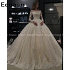 Роскошное бальное платье белые свадебные платья с длинным рукавом 2021 мусульманское кружевное свадебное платье в арабском Дубае свадебное платье для невесты Robe De Mariee
