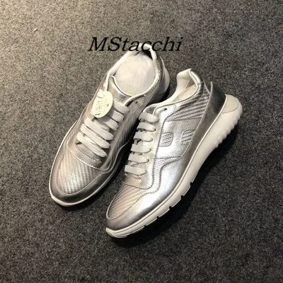 Silver H Mcacchi/женские кроссовки из коровьей кожи с блестками; женская повседневная обувь на шнуровке, визуально увеличивающая рост; женские разноцветные кроссовки на не сужающемся книзу массивном каблуке - Цвет: Silver H