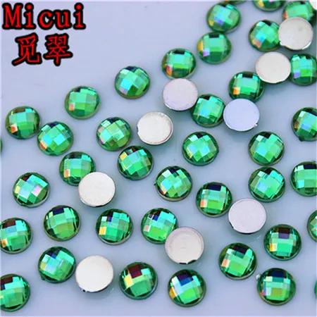 Green AB Micui 6/8mm Crystal AB Round Acrylic Nail Rhinestones Flatback Glue On Non Hotfix Stones Appliques For Craft DIY Nail Art MC341 - Цвет: Green AB