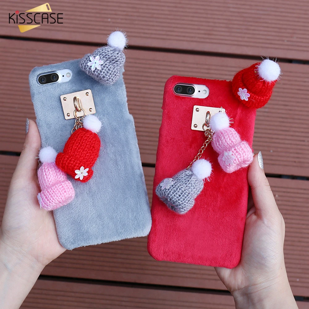 KISSCASE Christmas Hat Case For iPhone 11 Pro Max X XR XS MAX 6 7 8 PLUS 6S Plus Girly Gift Plush Phone Cover |