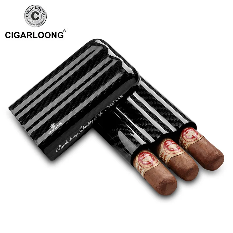 

CIGARLOONG Cigar Tube Portable Retro Carbon Fiber Cigar Tube 3 Stick Humidor Smoking Accessories Cigar Moisturizing Tube CF-0409