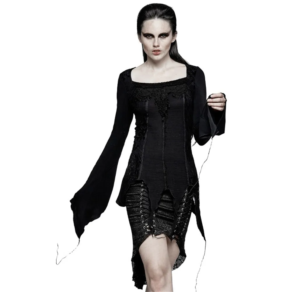 Готический Для женщин асимметричный подол Блузки для малышек квадратный рубашка