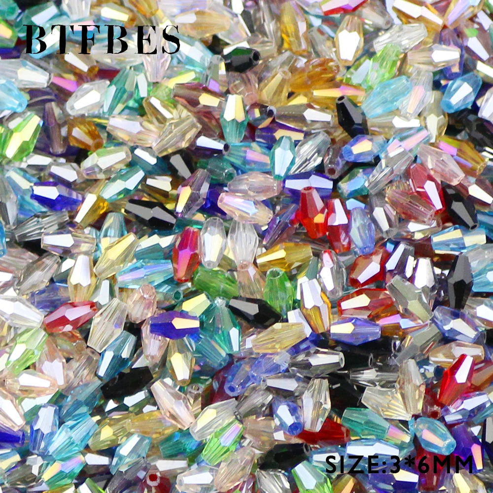 

BTFBES 3x6mm Austrian Faceted Bicone Crystal Long beads 100pcs Glass Loose Space Beads for Jewelry Necklace Bracelet Making DIY