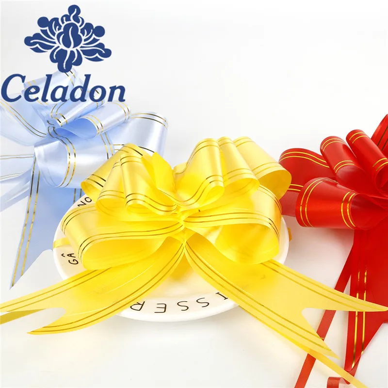

72*4.5cm 10pcs/bag Festival Birthday Party Golden Side Solid Color Beautiful Pull Bow Gift Bowknot Packing Fit For Wedding