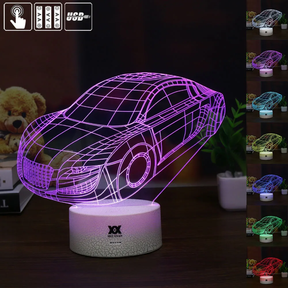 Хуэй Юань 2018 новый автомобиль 3D лампа USB светодиодный 7 цветов украшения дома