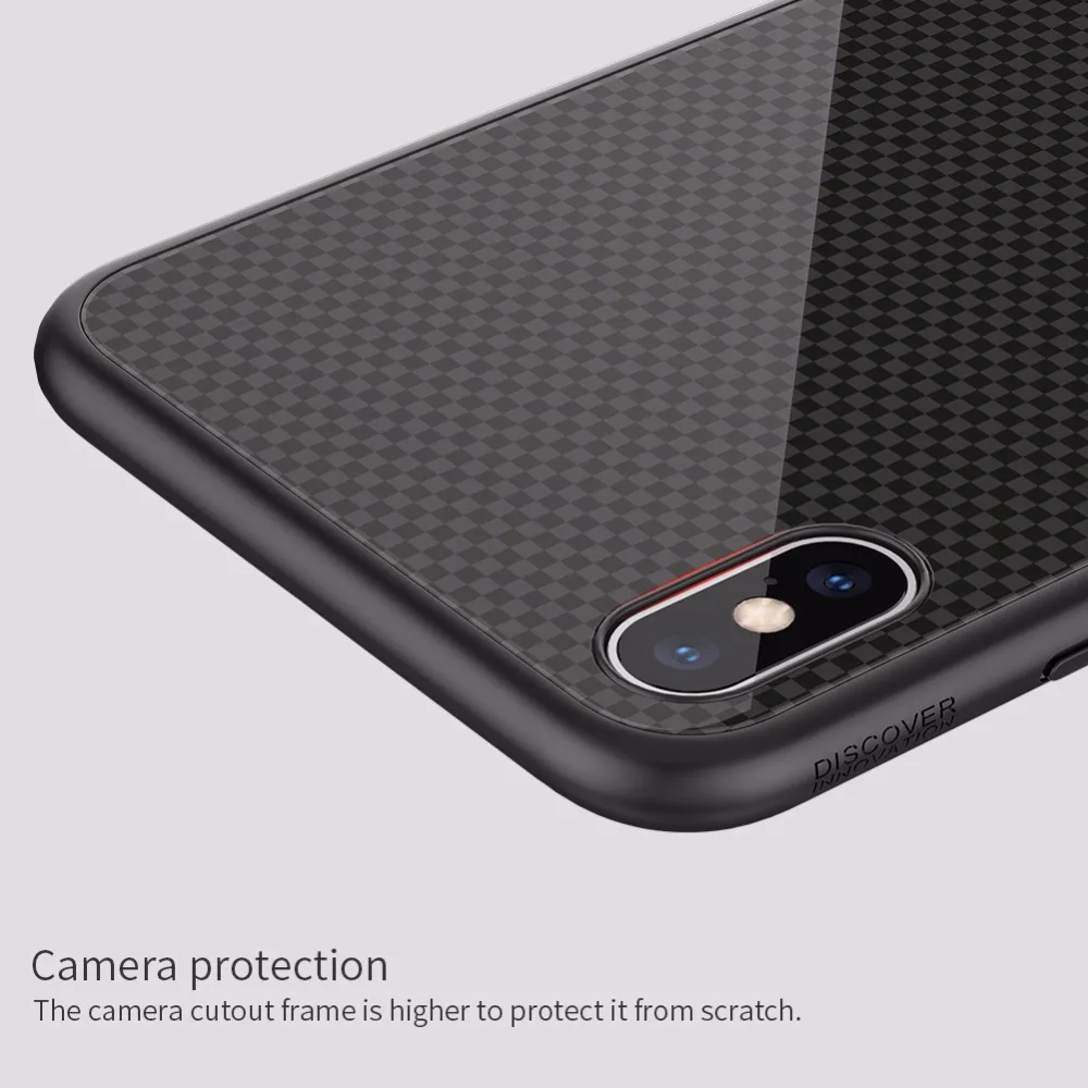 Чехол NILLKIN из закаленного материала в клетку для iphone XS Max X XR, мягкий ТПУ с краями+ задняя крышка из закаленного стекла, защитный чехол