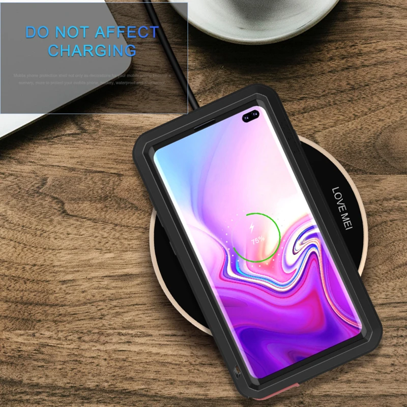 

For Galaxy S10 Powerful Metal Case+Gorilla Glass film for Samsung Galaxy S10 plus Luxury Aluminum Life Water Shock proof Cover