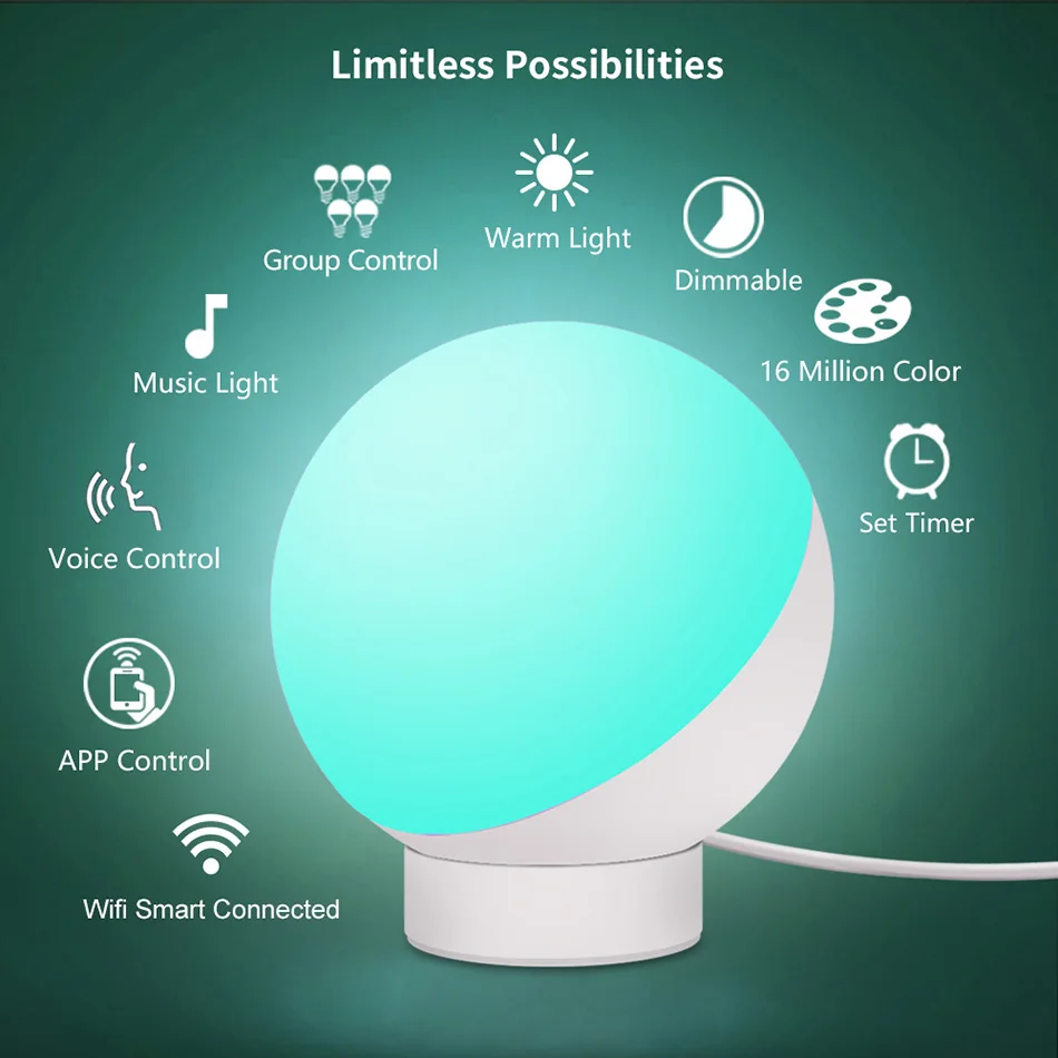 IWOOLE Smart светодио дный свет настольная лампа Wi Fi затемнения 16 миллионов цветов