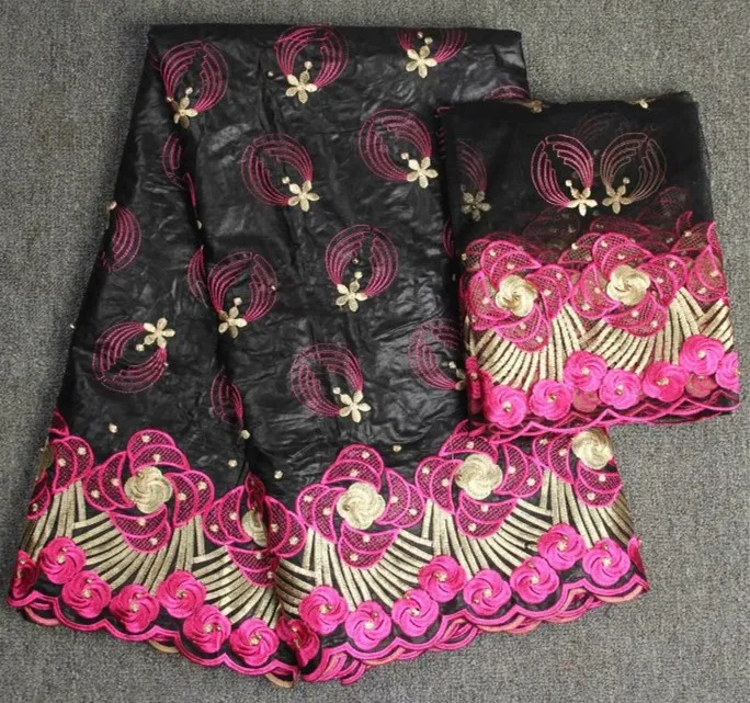 2018 New African Bazin Riche Getzner Lace Fabric With Embroidery French Net for dress Tulle Black/pink | Дом и сад