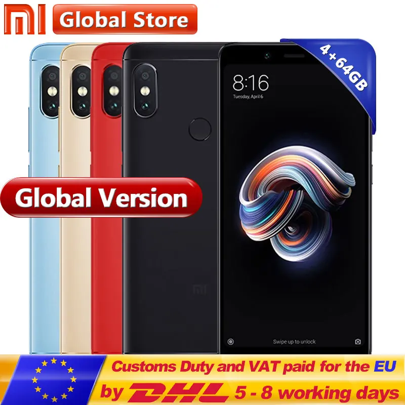 Оригинальный мобильный телефон Глобальный Версия Xiaomi Redmi Note 5 4 ГБ 64 Snapdragon S636 Octa Core