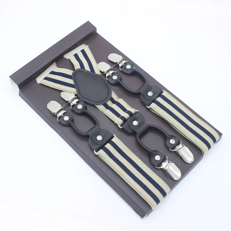 STRIPED 09 3,5*120 см модные полосатые подтяжки на 6 клипсах, мужские винтажные повседневные подтяжки для взрослых в западном стиле, регулируемый ремень - Цвет: STRIPED 09