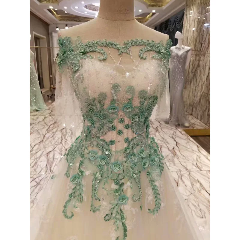 Великолепное прозрачное бальное платье свадебные платья 2017 пышное кружевное с