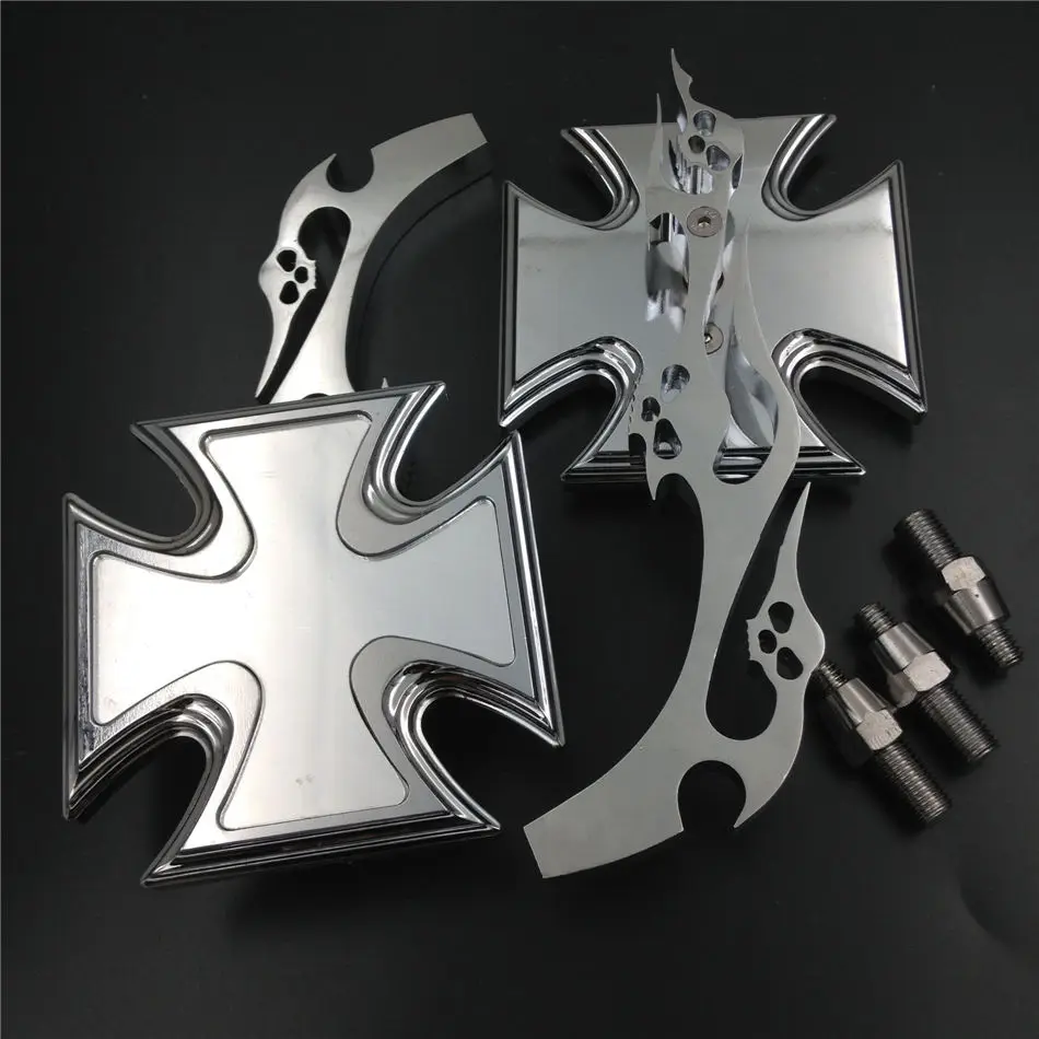 

Motorcycle Side Rearview Mirrors Custom Chrome Maltese Cross Style For Honda For Kawasaki For Suzuki For Yamaha Cruiser Bikes