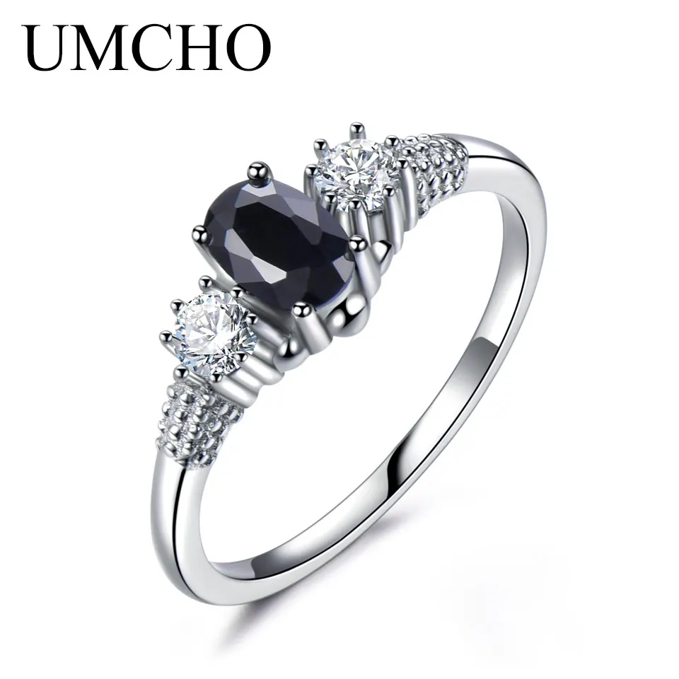 

UMCHO Luxury Natural Black Spinel Princess Diana Rings Genuine 925 Sterling Silver Engagement Rings For Women Wedding Jewelry